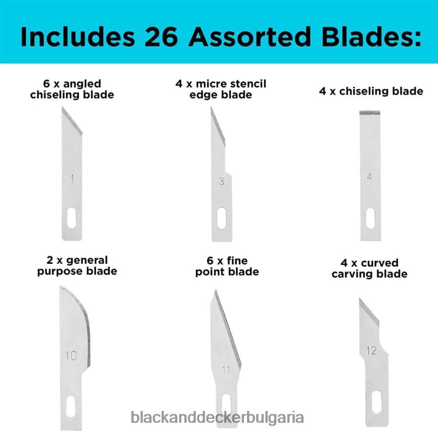 дом и начин на живот бг BLACK+DECKER комплект ножове за хоби с 26 разнообразни остриета и подложка за рязане V8R6ZD152