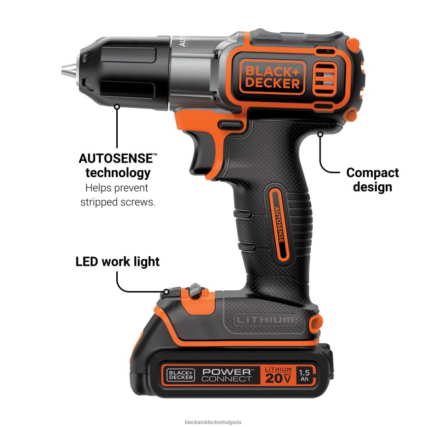 инструменти бг BLACK+DECKER 20v макс захранване 3/8 инча безжична бормашина/винтоверт с комплект за автоматично разпознаване V8R6ZD590