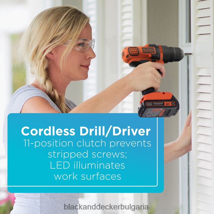 инструменти бг BLACK+DECKER Комбиниран комплект електроинструменти 20v Макс. Комплект безжични електроинструменти с 4 инструмента с 2 батерии и зарядно устройство V8R6ZD544