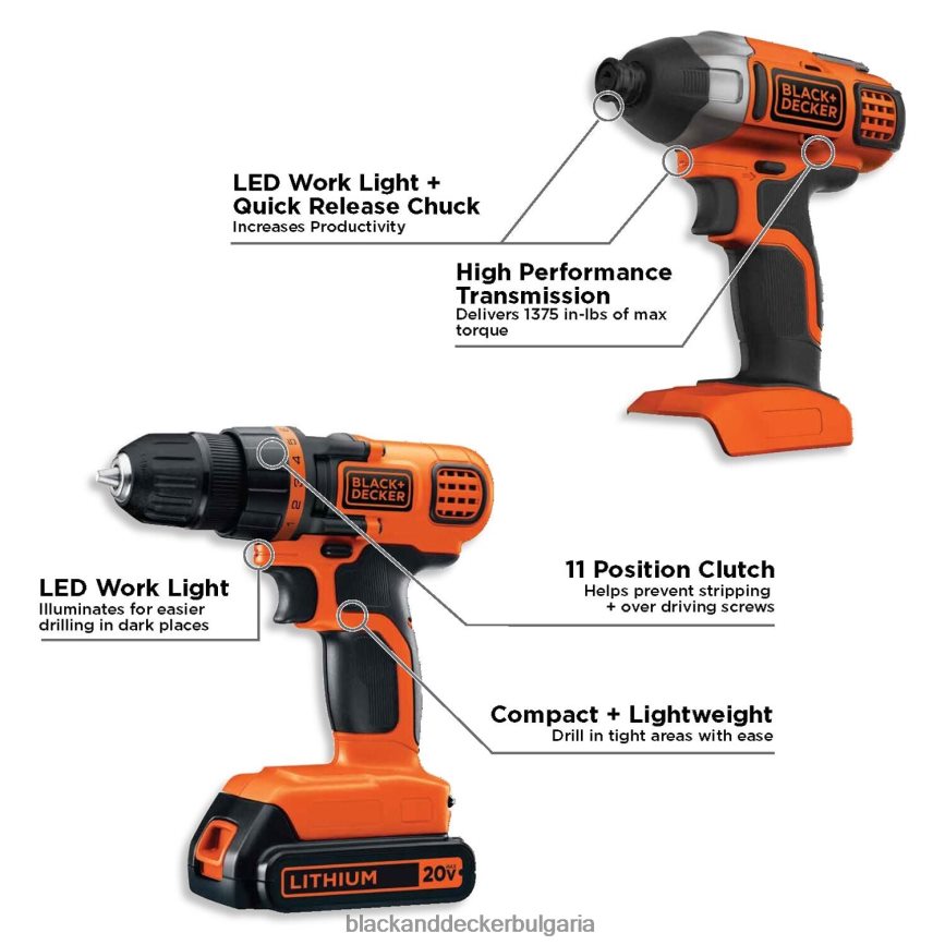 инструменти бг BLACK+DECKER 20v макс. акумулаторна бормашина и комбиниран електроинструмент с ударна винтоверт с батерия и зарядно устройство V8R6ZD540