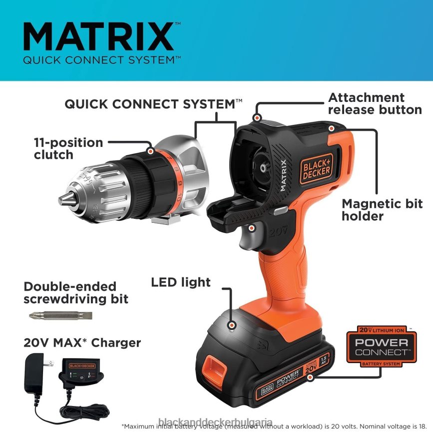 инструменти бг BLACK+DECKER 20v max матричен акумулаторен винтоверт V8R6ZD534