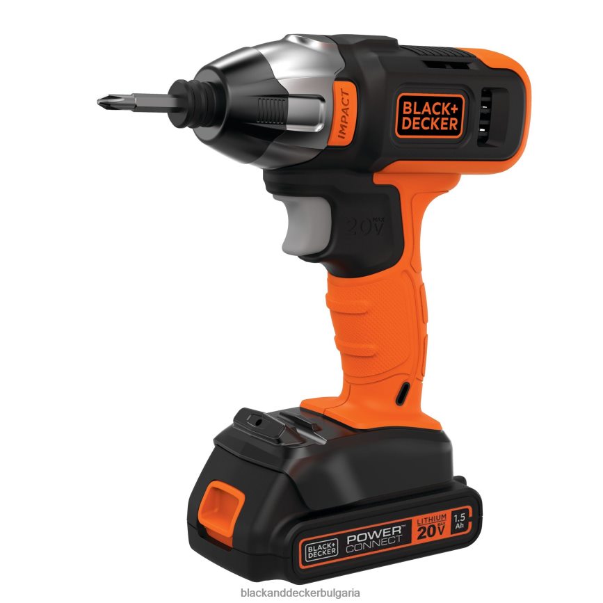 инструменти бг BLACK+DECKER 20v max безжичен ударен винтоверт със зарядно устройство и накрайник за закрепване V8R6ZD535