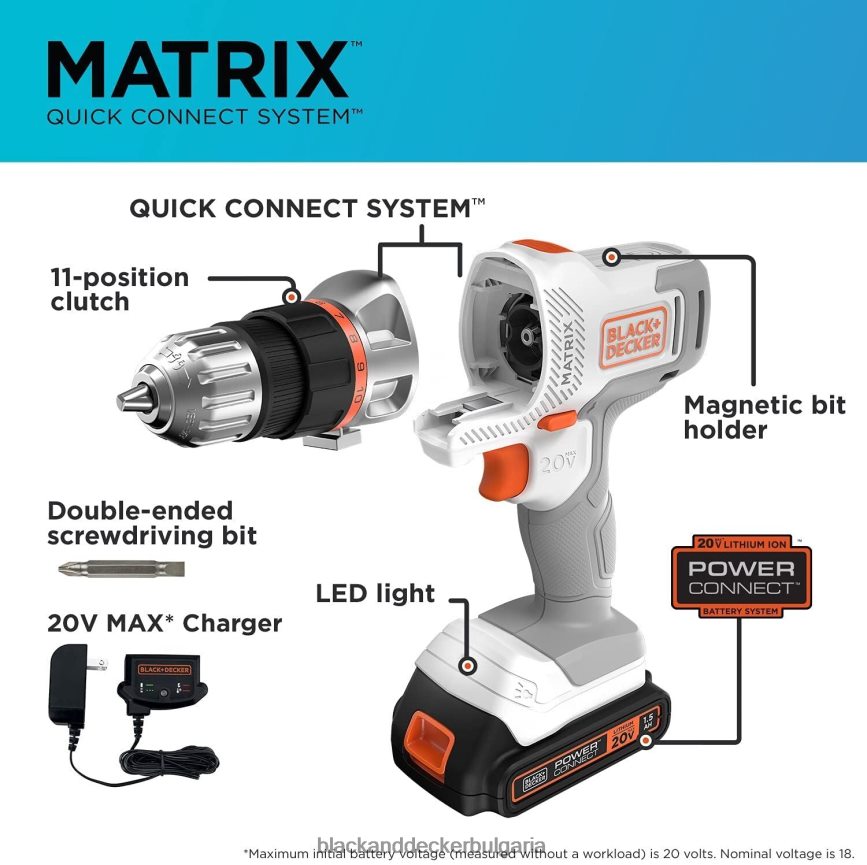 инструменти бг BLACK+DECKER 20v max матричен комплект акумулаторна бормашина/винтоверт бял V8R6ZD585