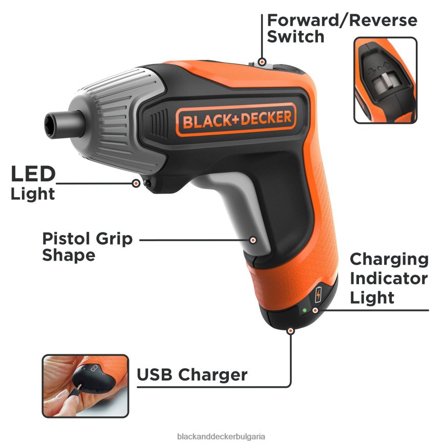 инструменти бг BLACK+DECKER 4v max акумулаторна отвертка с 1-инчови накрайници за отвертка V8R6ZD567