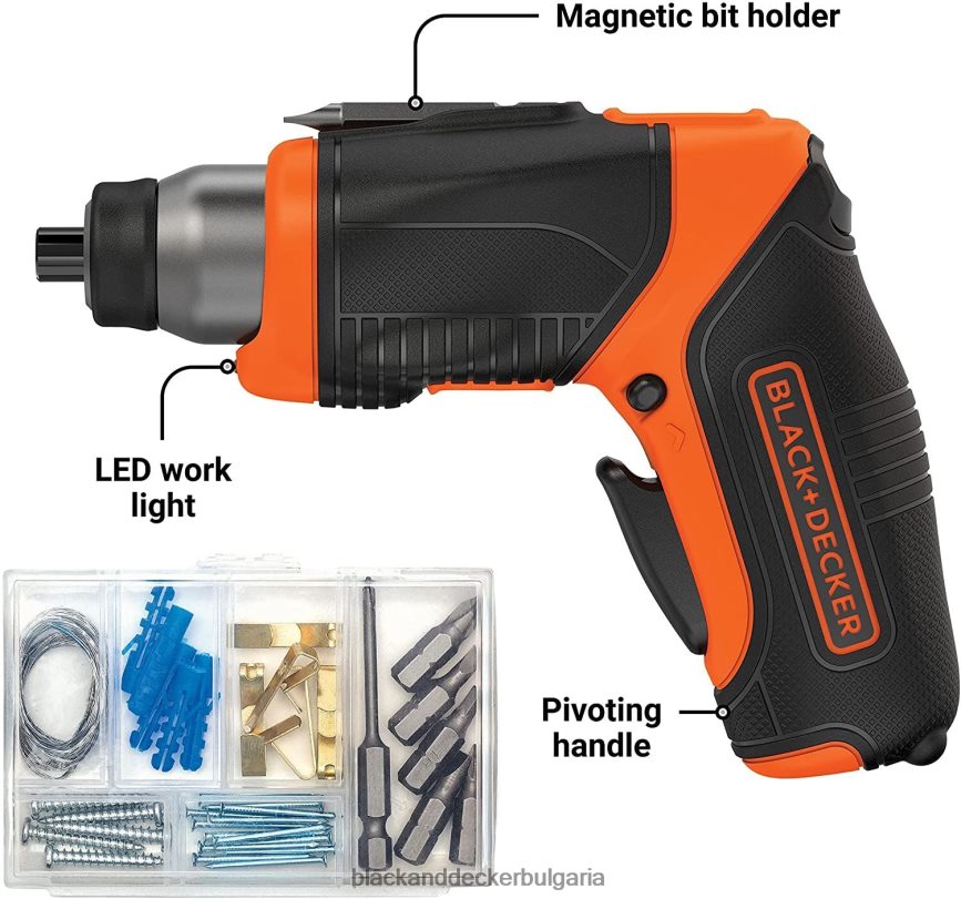 инструменти бг BLACK+DECKER 4v max акумулаторна отвертка с комплект за окачване на картини V8R6ZD564