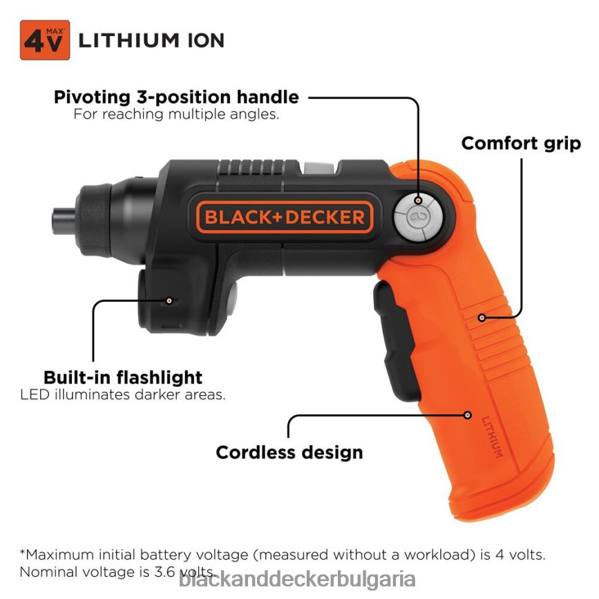 инструменти бг BLACK+DECKER 4v max акумулаторен винтоверт с led светлина V8R6ZD565