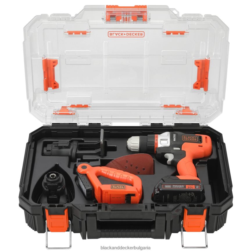 инструменти бг BLACK+DECKER matrix 20v макс безжичен комбиниран комплект с 4 инструмента с място за съхранение V8R6ZD526