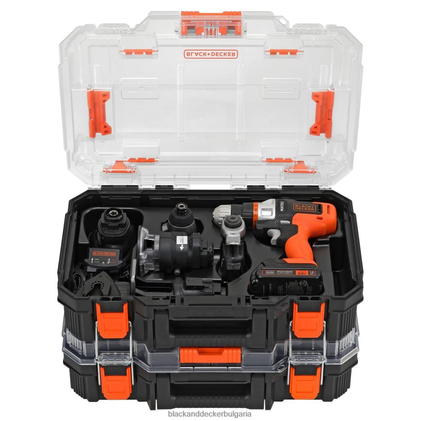 инструменти бг BLACK+DECKER matrix 20v max комплект електрически инструменти включва акумулаторна бормашина 12 приставки и куфар за съхранение V8R6ZD530