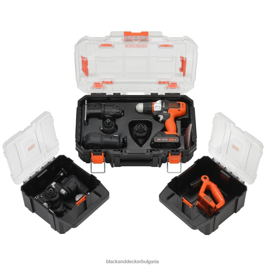 инструменти бг BLACK+DECKER matrix 20v max комплект електрически инструменти включва акумулаторна бормашина 8 приставки и куфар за съхранение V8R6ZD529