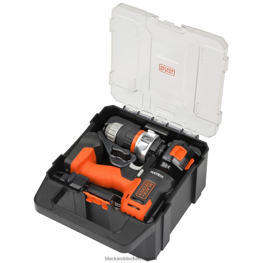 инструменти бг BLACK+DECKER matrix 20v max комплект бормашина включва приставка за прободен трион кутия за съхранение батерия и зарядно устройство V8R6ZD524