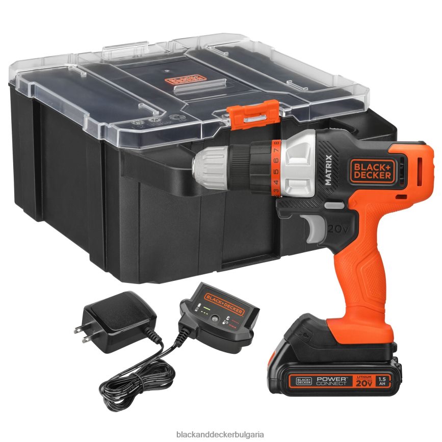 инструменти бг BLACK+DECKER matrix 20v max комплект свредла с кутия за съхранение V8R6ZD582