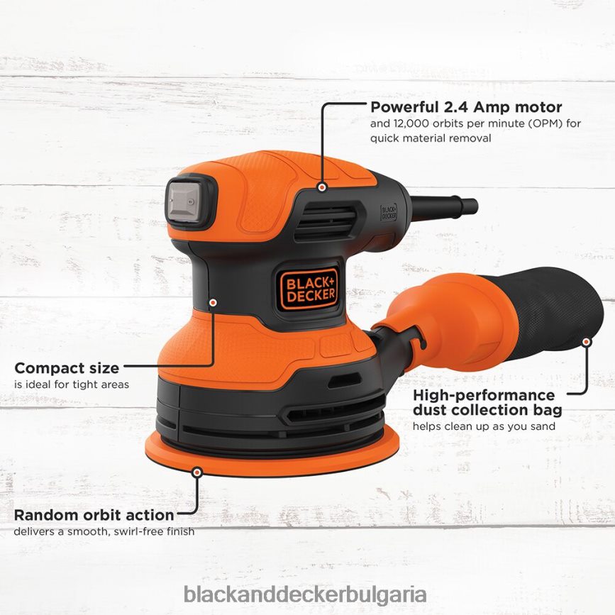 инструменти бг BLACK+DECKER орбитална шлифовъчна машина 5-инчов 2,4-ампера V8R6ZD618