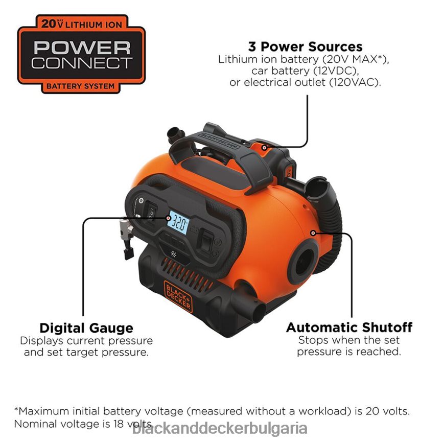 инструменти бг BLACK+DECKER 20v max безкабелен помпа за гуми Само безжичен и кабелен електрически инструмент V8R6ZD674