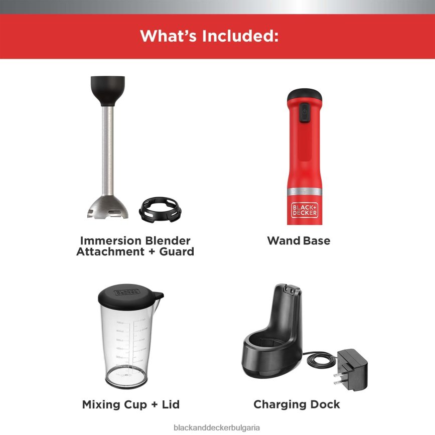 кухня бг BLACK+DECKER червен кухненски блендер с пръчка V8R6ZD253