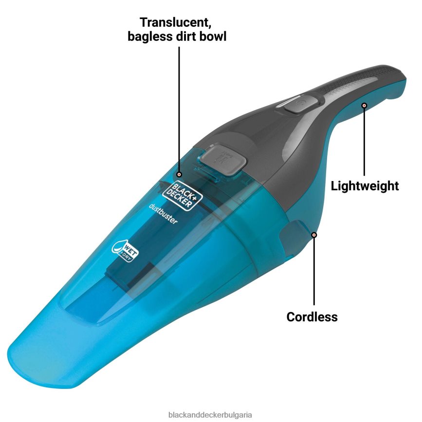 почистване бг BLACK+DECKER dustbuster quickclean безжична ръчна прахосмукачка за мокро/сухо тюркоаз V8R6ZD61